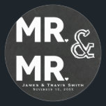 Sticker Rond Chalk Chalkboard M. & MR Fiançailles Mariage gay<br><div class="desc">Customisez avec tout texte. Correspondance d'objets dans mon magasin.</div>