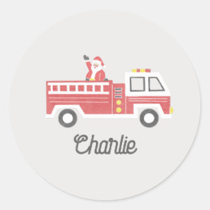 Sticker Rond Chalk Classic Père Noël sur un camion à feu Noël