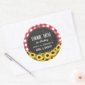 Sticker Rond Chalk En vichy Sunflower Baby-Q Douche Merci (Enveloppe)