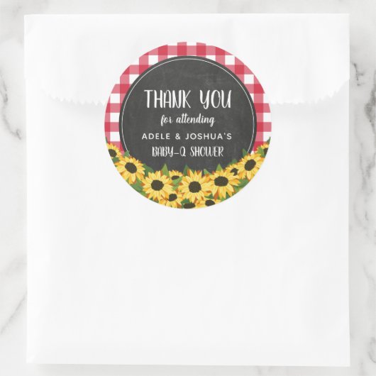 Sticker Rond Chalk En vichy Sunflower Baby-Q Douche Merci (Sac)