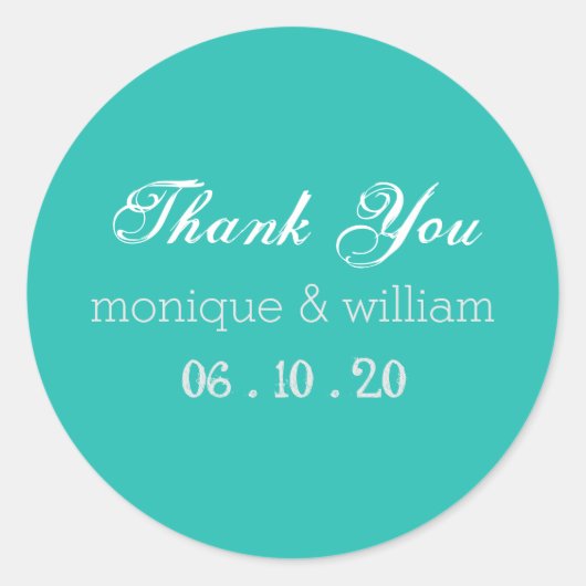 Sticker Rond Chalk Flourdir Turquoise Rustic Mariage Merci (Devant)