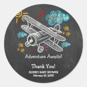 Sticker Rond Chalkboard Adventure Attend le Baby shower d'avion (Devant)