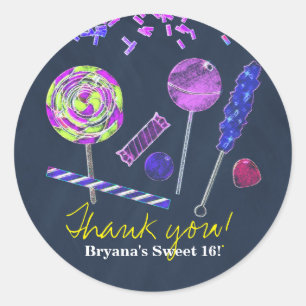 Sticker Rond Chalkboard Candy Land Sweets Chalk Doodles Party