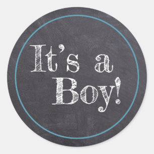 Sticker Rond Chalkboard C'est un garçon ! Faire-part bébé
