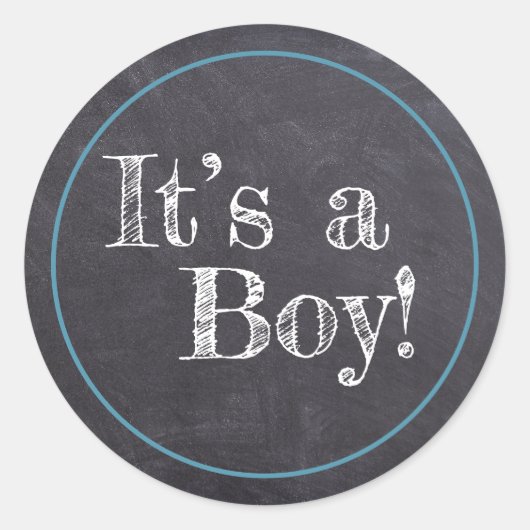 Sticker Rond Chalkboard C'est un garçon ! Faire-part bébé (Devant)