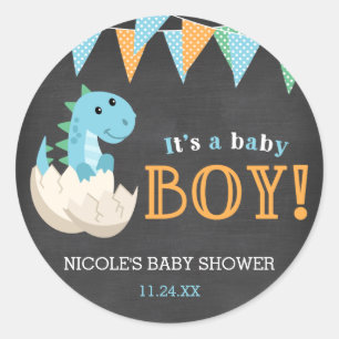 Sticker Rond Chalkboard Dinosaur Boy Baby shower