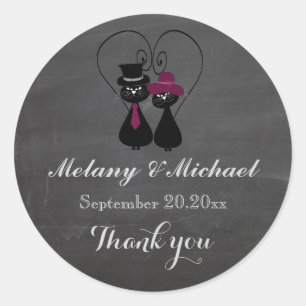 Sticker Rond Chalkboard drôle chat amour couple merci