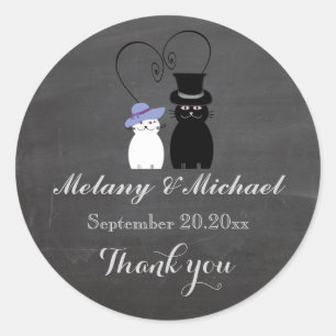 Sticker Rond Chalkboard drôle chat amour couple merci