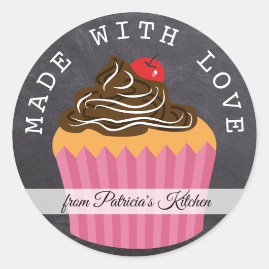 Sticker Rond Chalkboard Fabriqué Avec Amour De La Cuisine De (Devant)