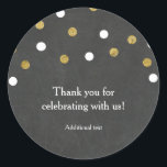 Sticker Rond Chalkboard Gold & White Confetti Celebration Party<br><div class="desc">Chalkboard Gold & White Confetti Celebration Party Favoriser les autocollants. Customisez avec tout texte. Éléments correspondants disponibles.</div>