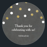Sticker Rond Chalkboard Gold & White Confetti Celebration Party<br><div class="desc">Chalkboard Gold & White Confetti Celebration Party Favoriser les autocollants. Customisez avec tout texte. Éléments correspondants disponibles.</div>
