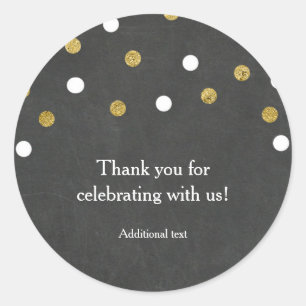 Sticker Rond Chalkboard Gold & White Confetti Celebration Party