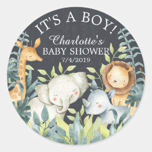 Sticker Rond Chalkboard Jungle Baby shower Merci Favoriser