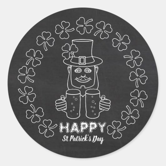 Sticker Rond Chalkboard Leprechaun, Saint Patrick's Day (Devant)