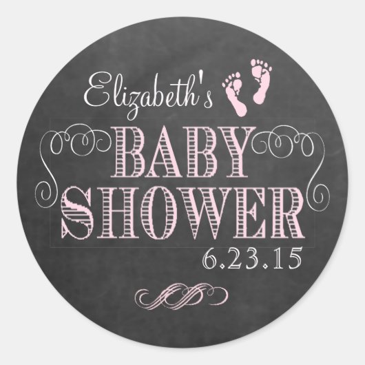 Sticker Rond Chalkboard Look Baby shower rose (Devant)