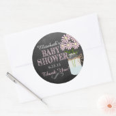 Sticker Rond Chalkboard Look Mason Jar Baby shower Fleurs roses (Enveloppe)