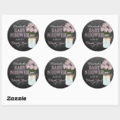 Sticker Rond Chalkboard Look Mason Jar Baby shower Fleurs roses (Feuille)