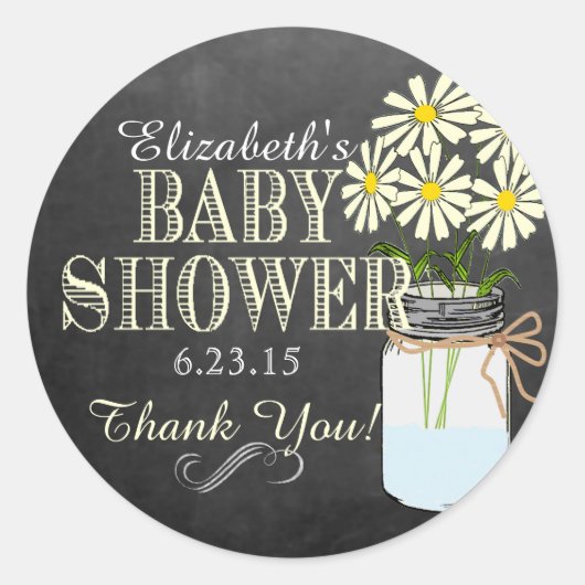 Sticker Rond Chalkboard Look Mason Jar - Baby shower Jaune (Devant)