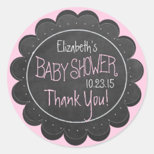 Sticker Rond Chalkboard Look Whimsical rose Baby shower Favoris