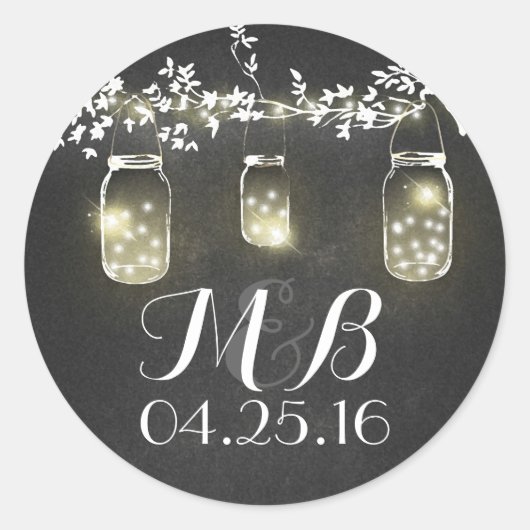 Sticker Rond chalkboard lumières rustiques mason jarres mariage (Devant)
