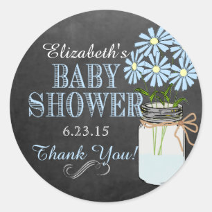 Sticker Rond Chalkboard Mason Jar Blue Boy Baby shower