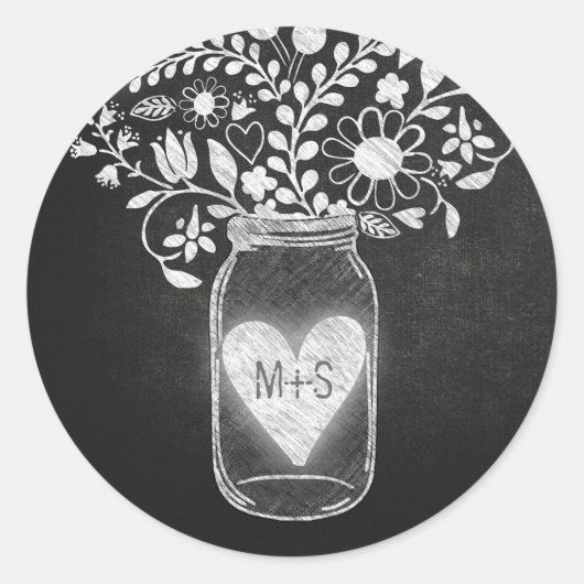 Sticker Rond Chalkboard mât jar floral (Devant)