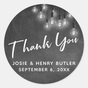 Sticker Rond Chalkboard moderne & Edison Lights Merci