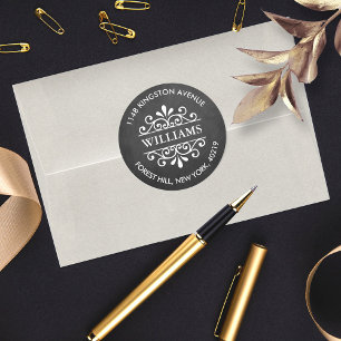 Sticker Rond Chalkboard Orneleurs Fils Personnalisés Adresse de