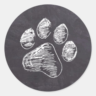 Sticker Rond Chalkboard - Pawty Chiot - Empreinte de patte d'an