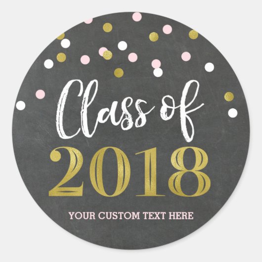 Sticker Rond Chalkboard Pink Gold Confetti Graduation 2018 (Devant)