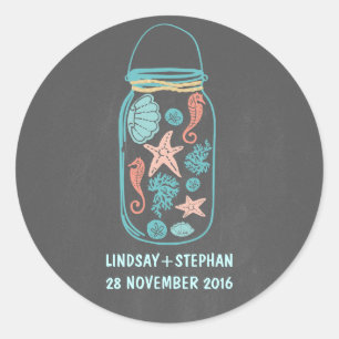 Sticker Rond Chalkboard plage mason jarre mignonette autocollan