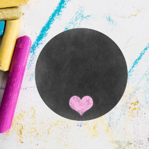 Sticker Rond Chalkboard Rustique Shabby Chic Rose Chalk Coeur
