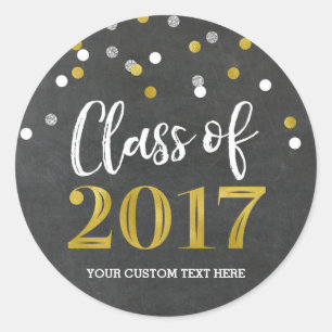 Sticker Rond Chalkboard Silver Gold Confetti Graduation 2017