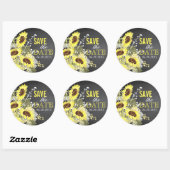 Sticker Rond Chalkboard Sunflower Rustic Enregistrer la date Ét (Feuille)