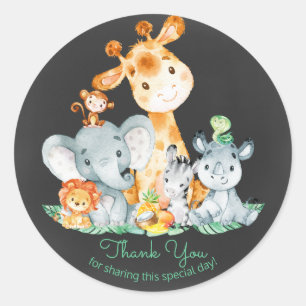 Sticker Rond Chalkboard Watercol Cute Jungle Animaux Merci