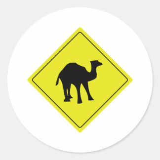 Sticker Rond chameau australien jaune panneau routier
