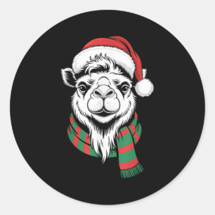 Sticker Rond Chameau Bactrial Noël Chapeau Noël Écharpe Noël Co