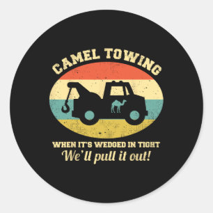 Sticker Rond Chameau Towing Retro Adulte Humour Dire Fun Hallow