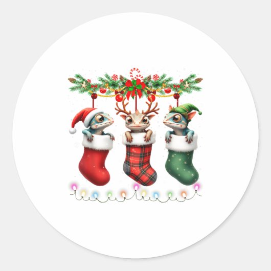 Sticker Rond Chameleon In Christmas Socks Lights Chameleon Xmas (Devant)