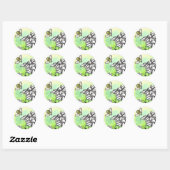 Sticker Rond Chamomille Fleur Miel Aquarelle Abeille Lime Vert (Feuille)
