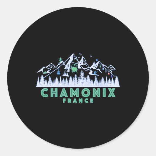 Sticker Rond Chamonix France Illustration Ski De Neige (Devant)