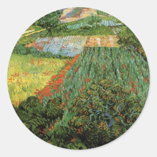 Sticker Rond Champ avec des pavots par Vincent van Gogh