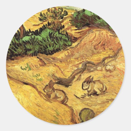 Sticker Rond Champ avec deux lapins par Vincent van Gogh (Devant)