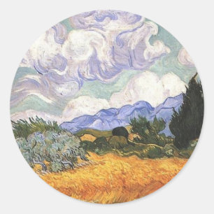 Sticker Rond Champ de blé avec cyprès par Van Gogh.