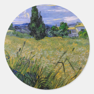 Sticker Rond Champ de blé vert avec cyprès par Vincent van Gogh
