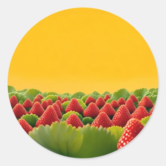 Sticker Rond Champ de Fraises Rouge Vibrant (Devant)