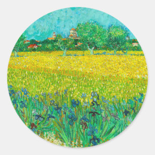Sticker Rond Champ Van Gogh avec Irises près d'Arles