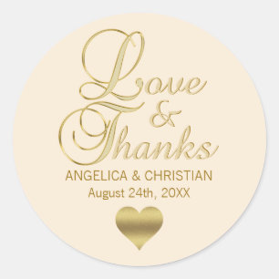 Sticker Rond Champagne beige Mariage Amour & Merci