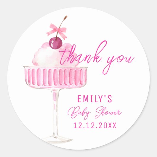 Sticker Rond Champagne cerise rose Brunch Baby shower mousseux (Devant)