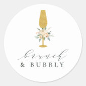 Sticker Rond Champagne Floral Mariage Brunch & Bubbly (Devant)